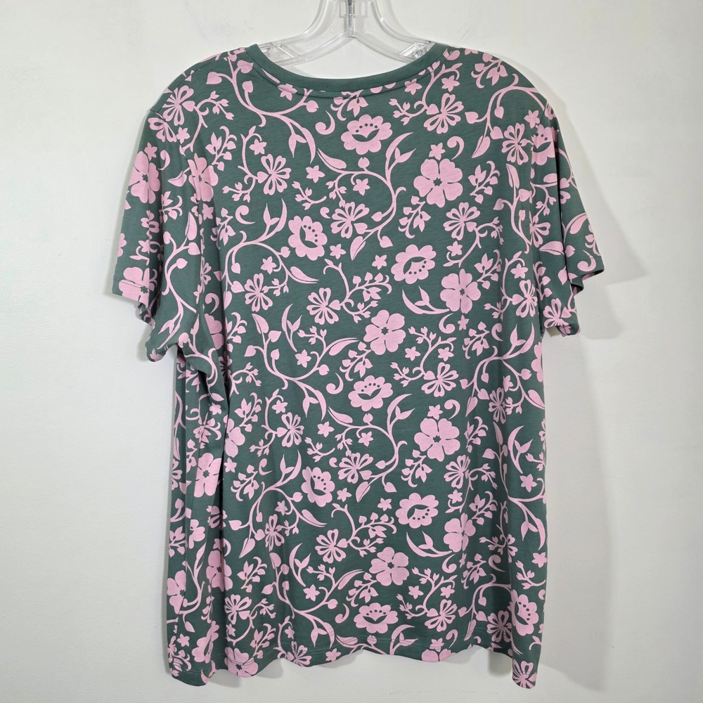 Lands End Womens T Shirt Pink Floral Sage Green Cotton Short Sleeve Casual XL - Picture 3 of 11